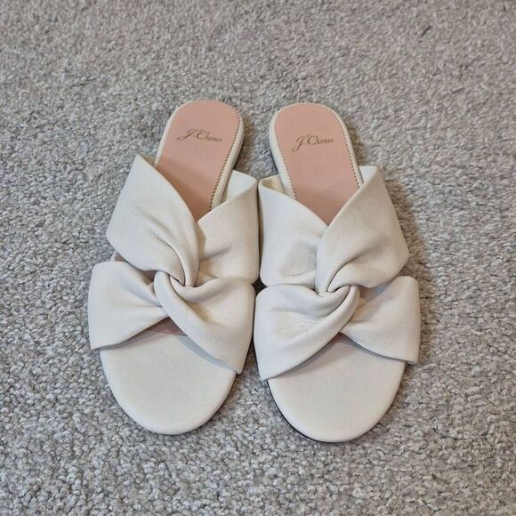J. CREW Women's Flat Twisted-knot Sandals White Leather Size 8.5 - Picture 2 of 5